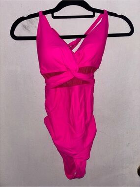 Hot Pink Twist Front One-Piece Swimsuit